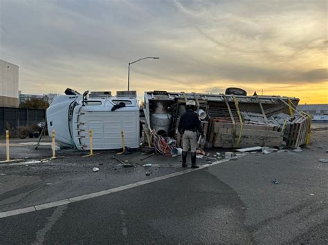 San Jose: Old Bayshore Highway off-ramp blocked after big rig overturns